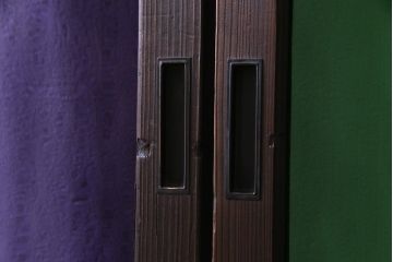 大正ロマン　ダイヤガラス入り　3色の色ガラスが目を引くモダンなガラス戸4枚セット(引き戸、建具)