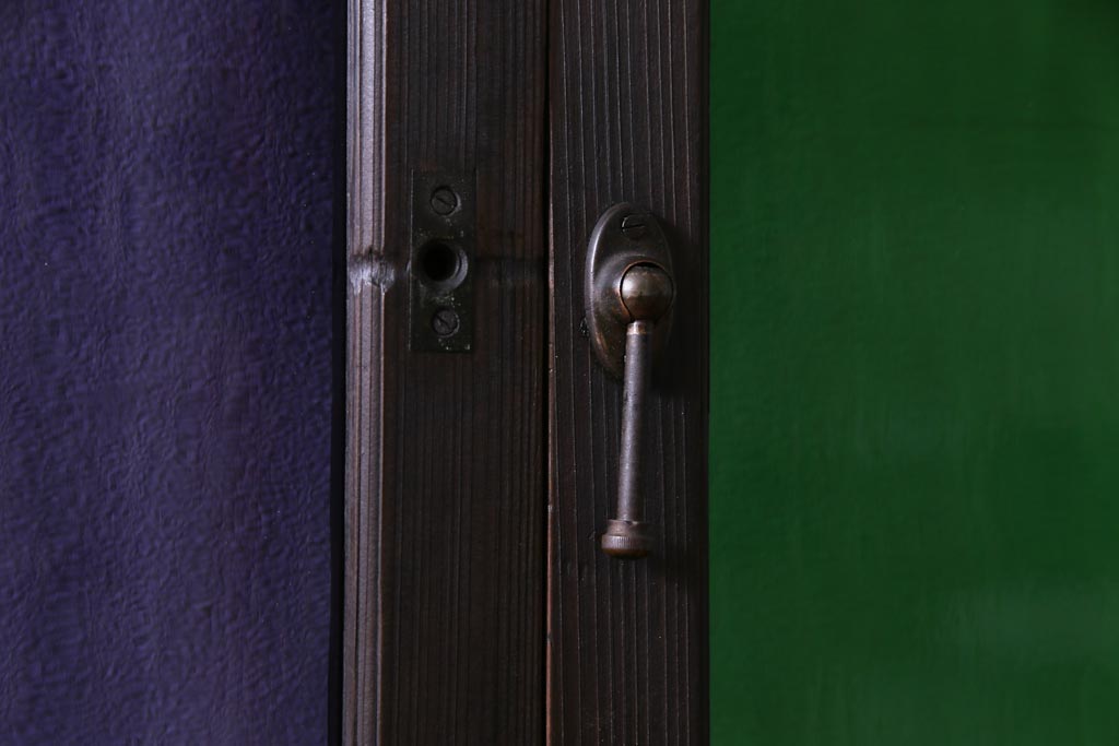 大正ロマン　ダイヤガラス入り　3色の色ガラスが目を引くモダンなガラス戸4枚セット(引き戸、建具)