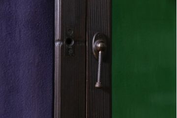 大正ロマン　ダイヤガラス入り　3色の色ガラスが目を引くモダンなガラス戸4枚セット(引き戸、建具)