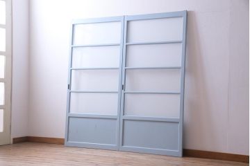 ペイント家具　当店オリジナルガラス入り　爽やかなカラーが魅力のガラス戸2枚セット(引き戸、建具)
