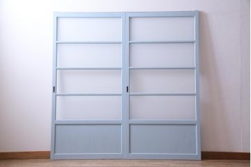 ペイント家具　当店オリジナルガラス入り　爽やかなカラーが魅力のガラス戸2枚セット(引き戸、建具)