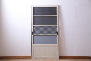 ペイント家具　当店オリジナルガラス入り　市松模様のガラスが目を惹く和モダンなガラス戸1枚(建具、引き戸)