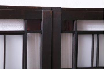 和製アンティーク　大正ロマン　色ガラスがアクセントを利かせるレトロなガラス戸2枚セット(建具、引き戸、窓)