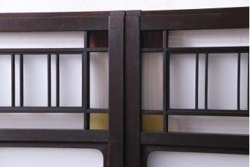 和製アンティーク　大正ロマン　色ガラスがアクセントを利かせるレトロなガラス戸2枚セット(建具、引き戸、窓)