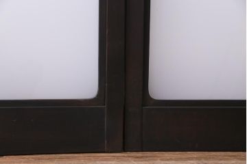和製アンティーク　大正ロマン　色ガラスがアクセントを利かせるレトロなガラス戸2枚セット(建具、引き戸、窓)