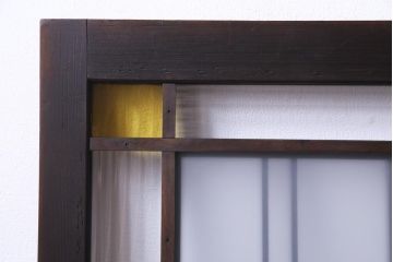 和製アンティーク　大正ロマン　色ガラスがアクセントを利かせるレトロなガラス戸2枚セット(建具、引き戸、窓)