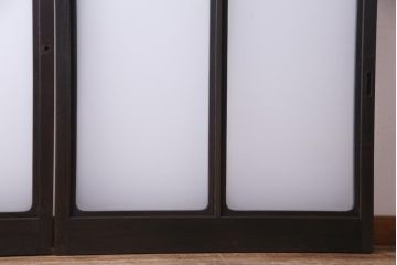 和製アンティーク　大正ロマン　色ガラスがアクセントを利かせるレトロなガラス戸2枚セット(建具、引き戸、窓)