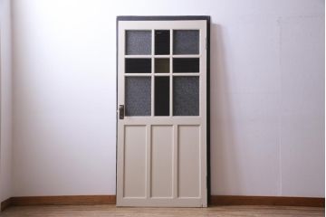 ペイント家具　色ガラス入り　十字の格子が目を引くドア(扉、建具)