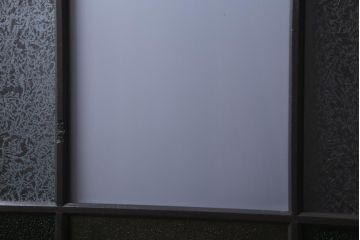 ペイント家具　当時物色ガラス　ナラ材　大正ロマンの雰囲気漂う上手物ガラス戸2枚セット(引き戸、建具)