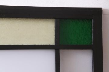 ペイント家具　当時物色ガラス　ナラ材　大正ロマンの雰囲気漂う上手物ガラス戸2枚セット(引き戸、建具)