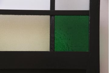 ペイント家具　当時物色ガラス　ナラ材　大正ロマンの雰囲気漂う上手物ガラス戸2枚セット(引き戸、建具)