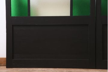 ペイント家具　当時物色ガラス　ナラ材　大正ロマンの雰囲気漂う上手物ガラス戸2枚セット(引き戸、建具)