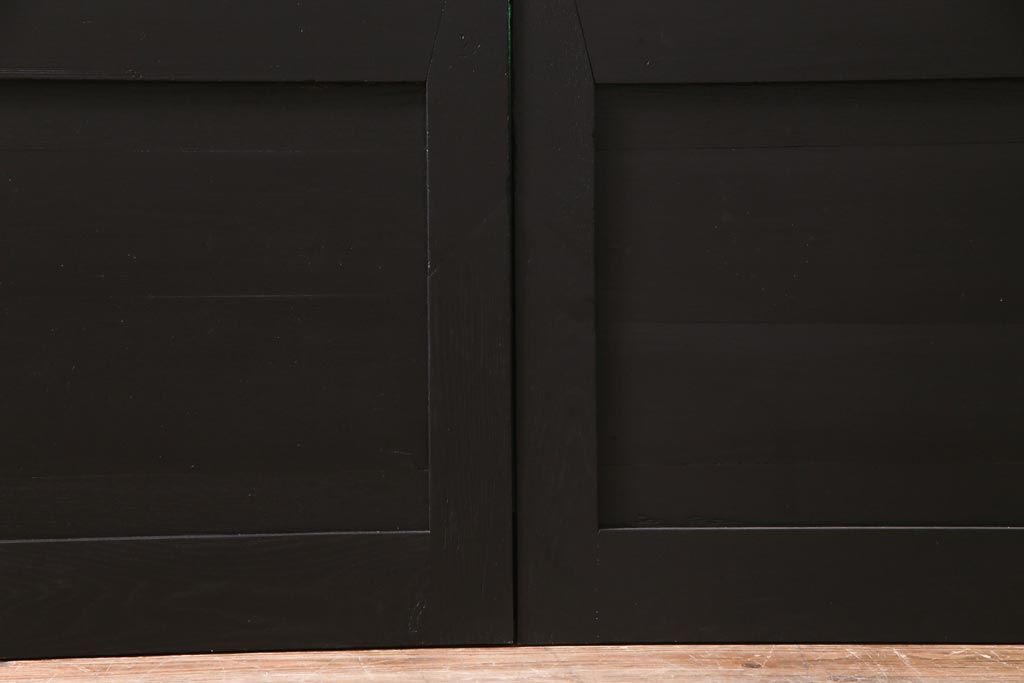 ペイント家具　当時物色ガラス　ナラ材　大正ロマンの雰囲気漂う上手物ガラス戸2枚セット(引き戸、建具)