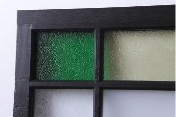 ペイント家具　当時物色ガラス　ナラ材　大正ロマンの雰囲気漂う上手物ガラス戸2枚セット(引き戸、建具)