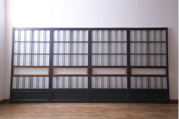 当店オリジナルガラス入り　ペイント家具　シックでモダンなガラス格子戸4枚セット(引き戸、ガラス戸、建具)