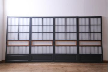 当店オリジナルガラス入り　ペイント家具　シックでモダンなガラス格子戸4枚セット(引き戸、ガラス戸、建具)