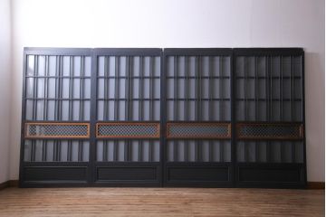 当店オリジナルガラス入り　ペイント家具　シックでモダンなガラス格子戸4枚セット(引き戸、ガラス戸、建具)