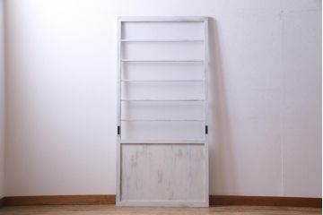 ペイント家具　銀モールガラス入り　レトロでナチュラルなガラス戸1枚(引き戸、建具)