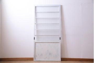 ペイント家具　銀モールガラス入り　レトロでナチュラルなガラス戸1枚(引き戸、建具)