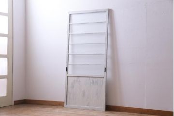 ペイント家具　銀モールガラス入り　レトロでナチュラルなガラス戸1枚(引き戸、建具)