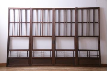 和製アンティーク　ダイヤガラス入り　和の風情感じるガラス戸4枚セット(引き戸、建具)