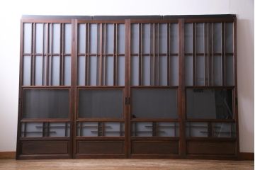 和製アンティーク　ダイヤガラス入り　和の風情感じるガラス戸4枚セット(引き戸、建具)