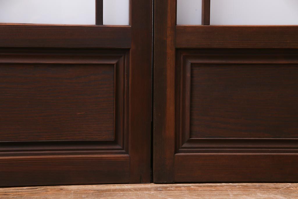 和製アンティーク　ダイヤガラス入り　和の風情感じるガラス戸4枚セット(引き戸、建具)