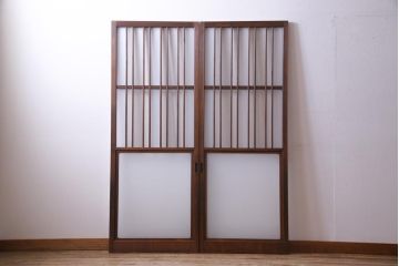 和製アンティーク　星ガラス・すりガラス入り　レトロモダンなガラス戸(引き戸、建具)2枚組