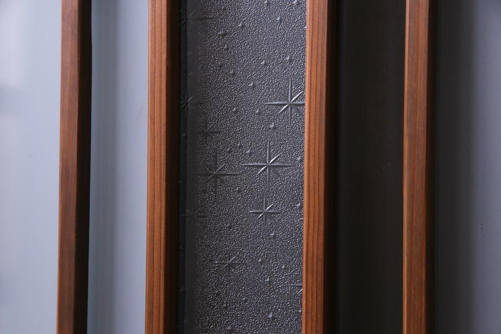 和製アンティーク　星ガラス・すりガラス入り　レトロモダンなガラス戸(引き戸、建具)2枚組