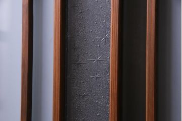 和製アンティーク　星ガラス・すりガラス入り　レトロモダンなガラス戸(引き戸、建具)2枚組
