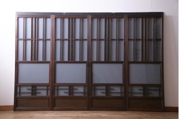 和製アンティーク　ダイヤガラス入り　柔らかな光が差し込むガラス戸4枚組(引き戸、建具)