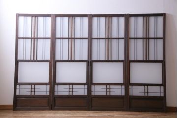 和製アンティーク　ダイヤガラス入り　柔らかな光が差し込むガラス戸4枚組(引き戸、建具)