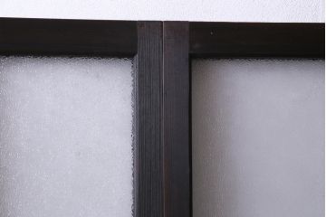 大正ロマン　当時物色ガラス　黄色と緑のアクセントがお洒落なガラス戸2枚セット(引き戸、建具)