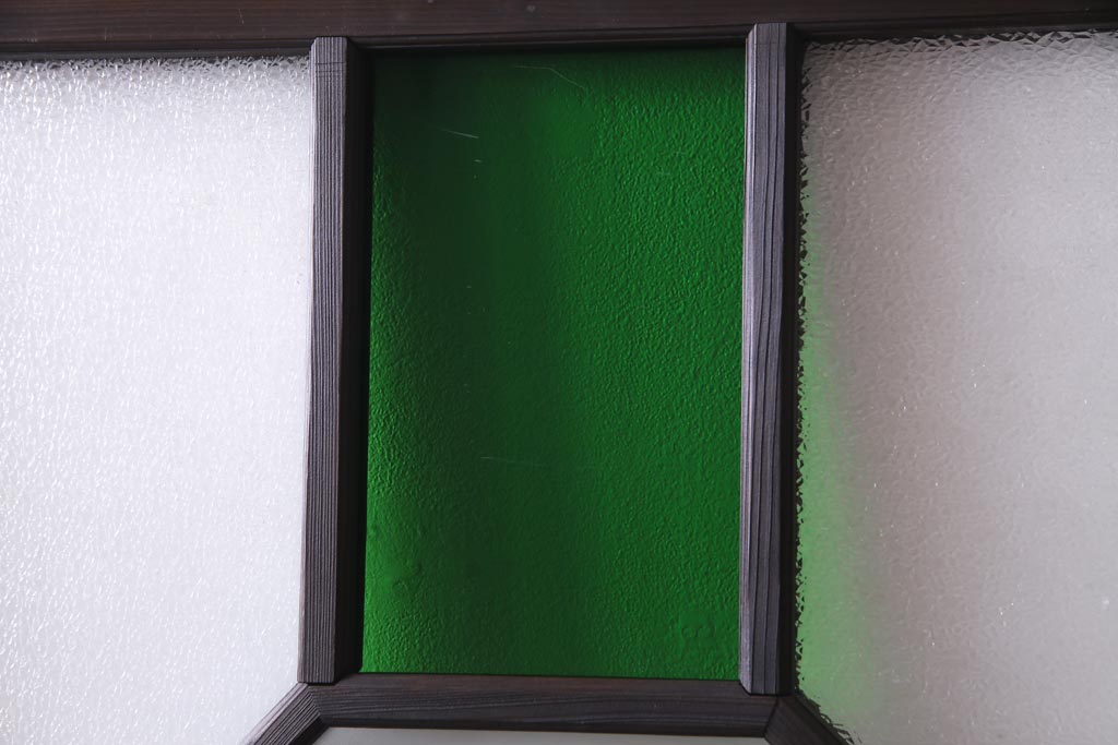 大正ロマン　当時物色ガラス　黄色と緑のアクセントがお洒落なガラス戸2枚セット(引き戸、建具)