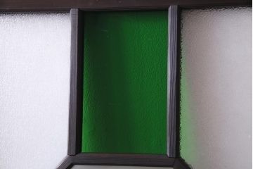 大正ロマン　当時物色ガラス　黄色と緑のアクセントがお洒落なガラス戸2枚セット(引き戸、建具)