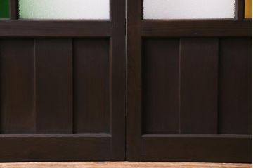 大正ロマン　当時物色ガラス　黄色と緑のアクセントがお洒落なガラス戸2枚セット(引き戸、建具)