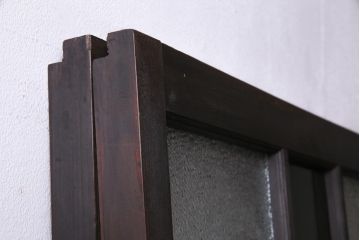 大正ロマン　当時物色ガラス　黄色と緑のアクセントがお洒落なガラス戸2枚セット(引き戸、建具)