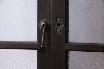 大正ロマン　当時物色ガラス　黄色と緑のアクセントがお洒落なガラス戸2枚セット(引き戸、建具)