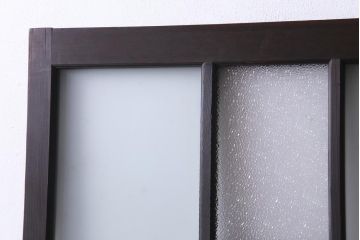 大正ロマン　当時物色ガラス　黄色と緑のアクセントがお洒落なガラス戸2枚セット(引き戸、建具)(1)