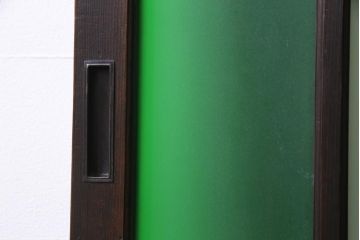 大正ロマン　当時物色ガラス　黄色と緑のアクセントがお洒落なガラス戸2枚セット(引き戸、建具)(1)