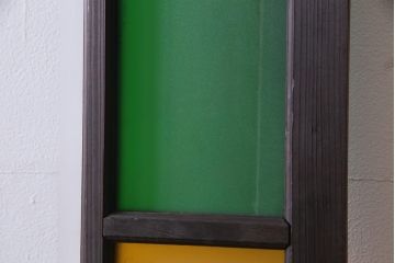大正ロマン　当時物色ガラス　黄色と緑のアクセントがお洒落なガラス戸2枚セット(引き戸、建具)(1)