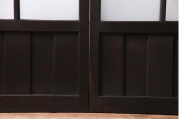 大正ロマン　当時物色ガラス　黄色と緑のアクセントがお洒落なガラス戸2枚セット(引き戸、建具)(1)