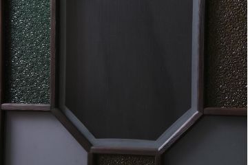 大正ロマン　当時物色ガラス　色とりどりな配色が個性的なガラス戸4枚セット(引き戸、建具)