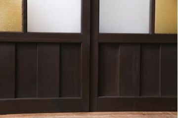 大正ロマン　当時物色ガラス　色とりどりな配色が個性的なガラス戸4枚セット(引き戸、建具)