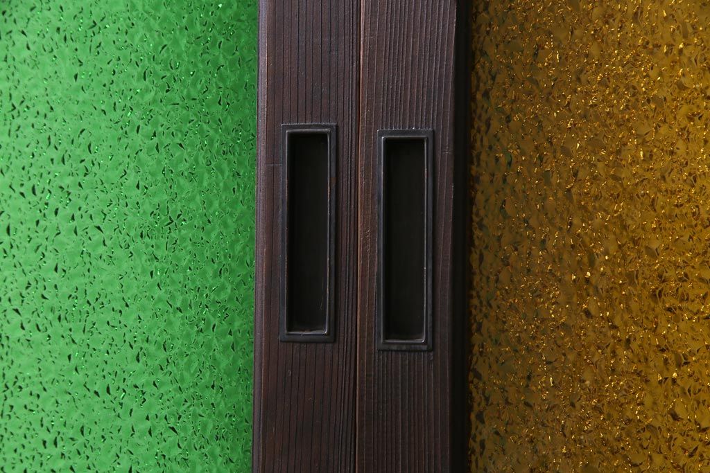 大正ロマン　当時物色ガラス　色とりどりな配色が個性的なガラス戸4枚セット(引き戸、建具)