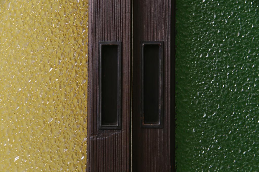 大正ロマン　当時物色ガラス　色とりどりな配色が個性的なガラス戸4枚セット(引き戸、建具)