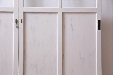 和製アンティーク　シャビーなペイントがお洒落な雰囲気漂うガラス戸2枚セット(建具、引き戸)