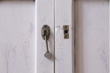 和製アンティーク　シャビーなペイントがお洒落な雰囲気漂うガラス戸2枚セット(建具、引き戸)