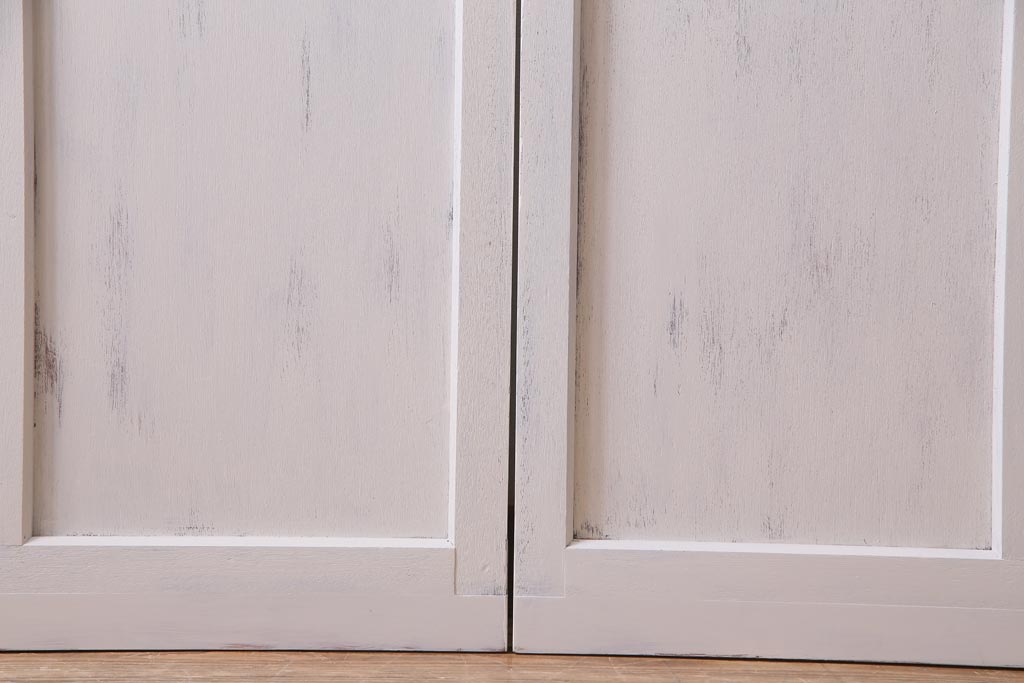 和製アンティーク　シャビーなペイントがお洒落な雰囲気漂うガラス戸2枚セット(建具、引き戸)