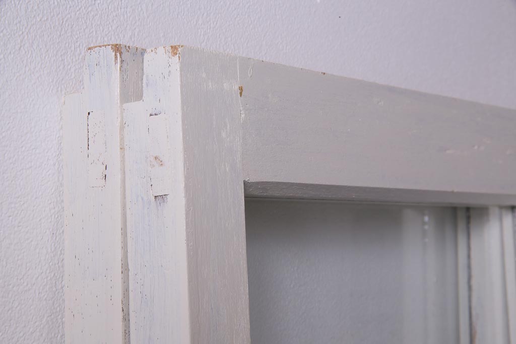 和製アンティーク　シャビーなペイントがお洒落な雰囲気漂うガラス戸2枚セット(建具、引き戸)